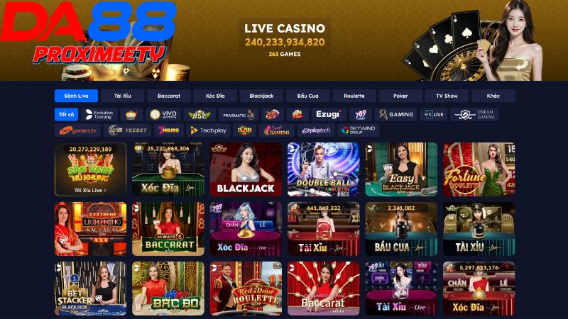 Các trò chơi cá cược casino trực tuyến phổ biến như Baccarat và Roulette tại Da88