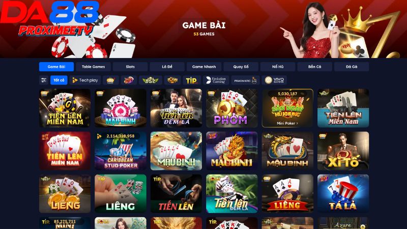 Các phòng máy chơi bài Tiến lên Phỏm Mậu binh giao diện đẹp tại Da88