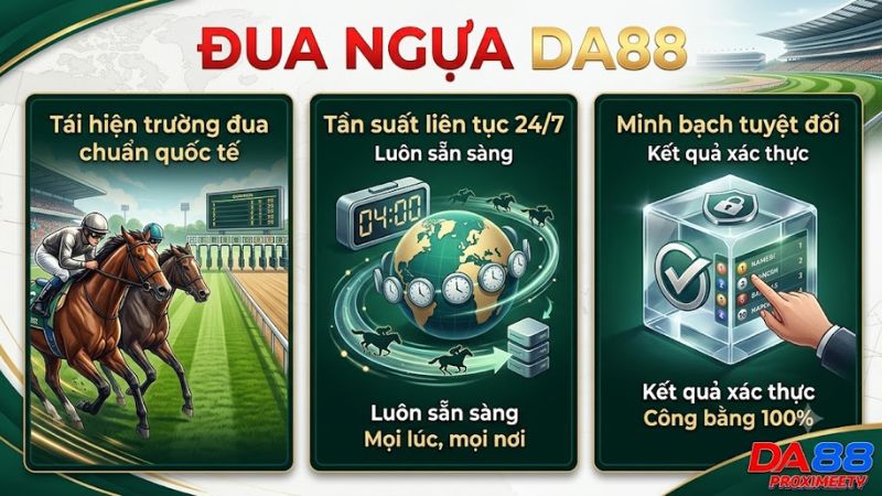 Hệ thống trường đua ngựa 3D mô phỏng chân thực và sống động trên sảnh cược Da88.