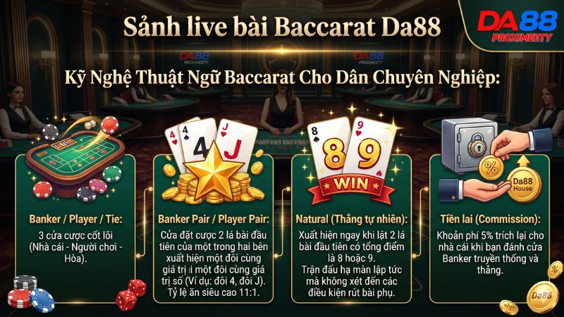 Các thuật ngữ cơ bản hiển thị trên bảng điện tử Baccarat Da88